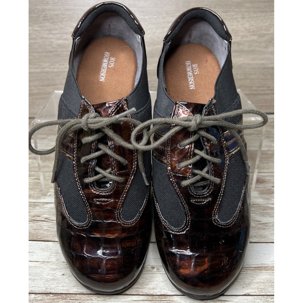 Ros Hommerson Nancy Women 7.5WW Black Croco Leather/Fabric Cushion Sneakers